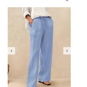 Lintico‎ Women's Selah Linen Blend Pants Drawstring Waist Casual Blue Size M